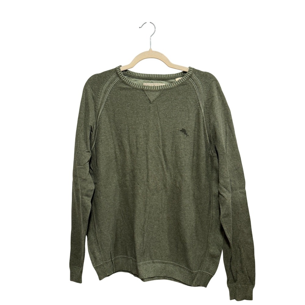 Tommy Bahama Mens Olive Green 100% Cotton‎ Crewneck Raglan Sweater Large